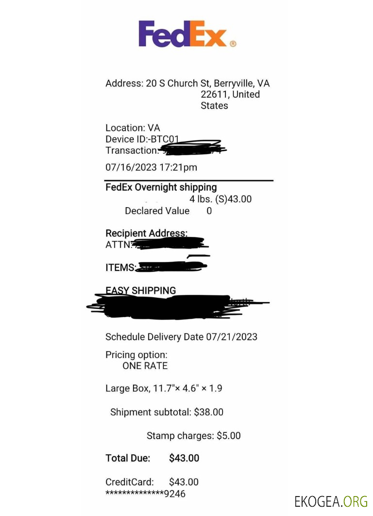 Reçu de la société Fedex